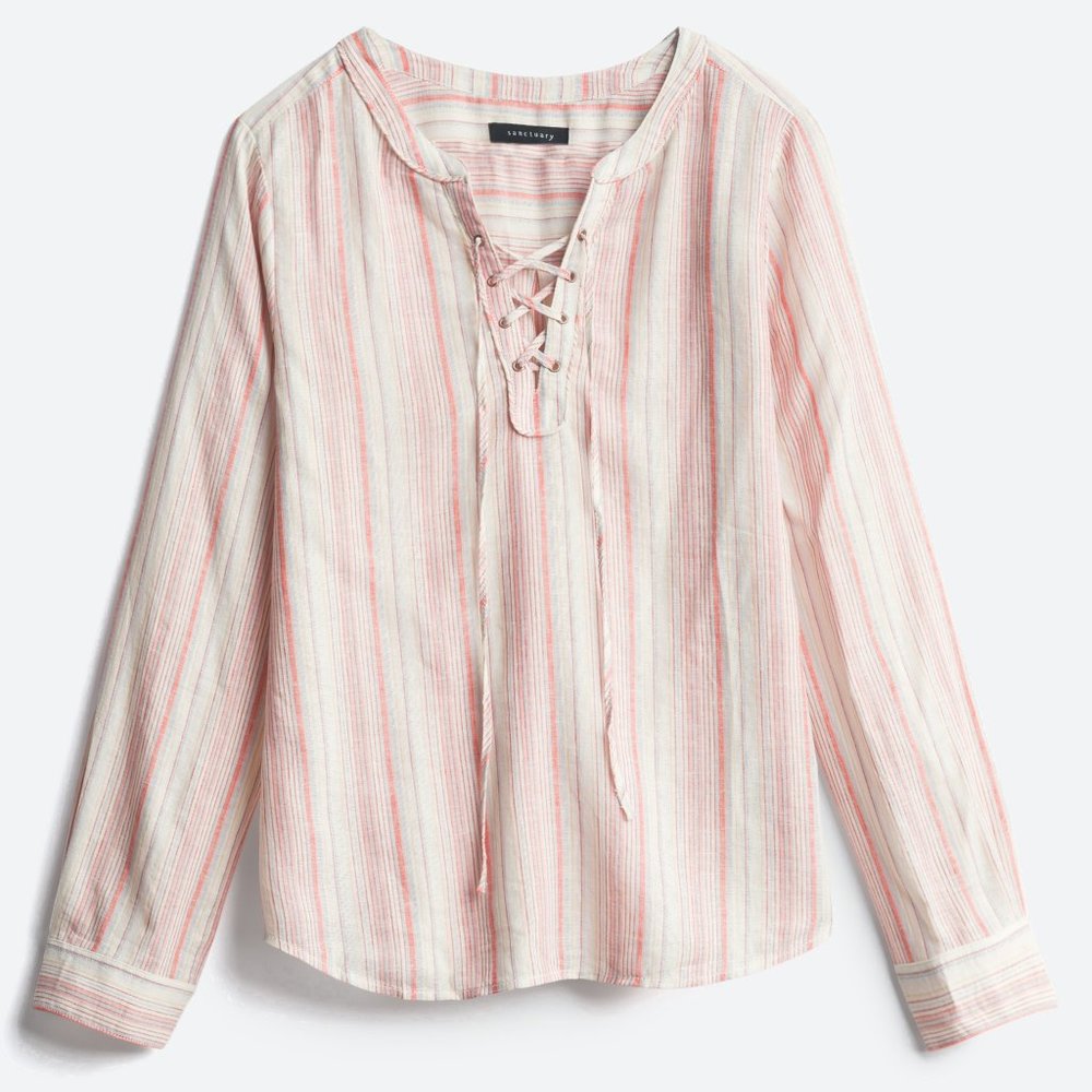 Sanctuary Stripe Linen Boho Stitch Fix Women Shirt